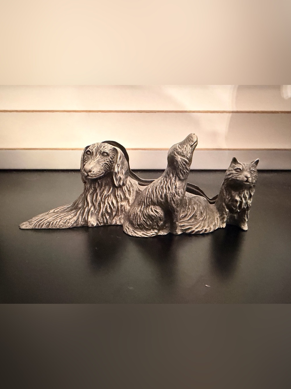 Vintage Pewter Sporting Dogs Business Card Holder & Photo Stand